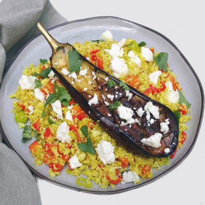 Bloemkoolcouscous met gegrilde aubergine