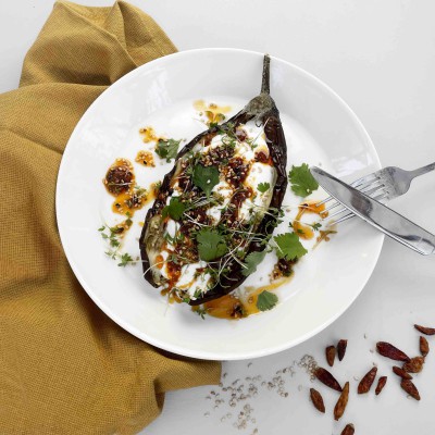 Gepofte aubergines